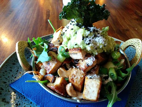 Thai Rainbow Salad (warm) with grilled tofu-tempeh cubes at Forest Eats in Kiama