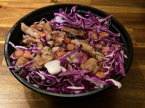 Burrito bowl with chick’n  at El Cocinero Restaurant in Van Nuys