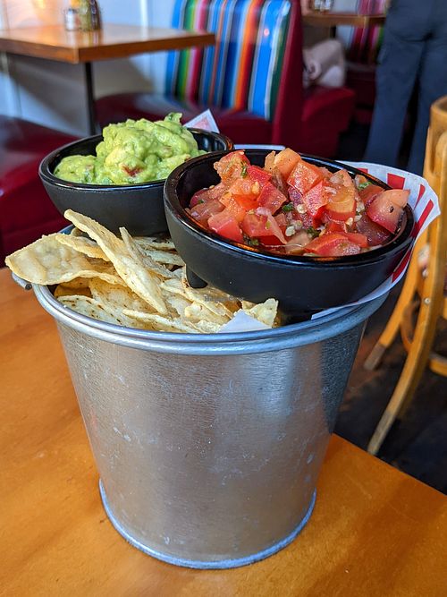 Chips and salsa, plus guac at Bimbos Cantina in Seattle