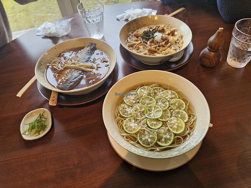 Sudachi soba and mushroom(kinoko) soba at Maru Soba in Higashikagura