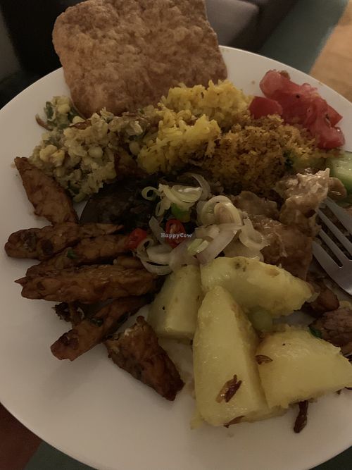 a plate full of their famous vegan lockdown box  at Warung Agus Balinese Cuisine in West Melbourne