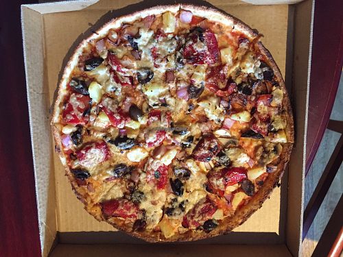 Classic vegetarian with vegan cheese at Pizza Max in West Melbourne