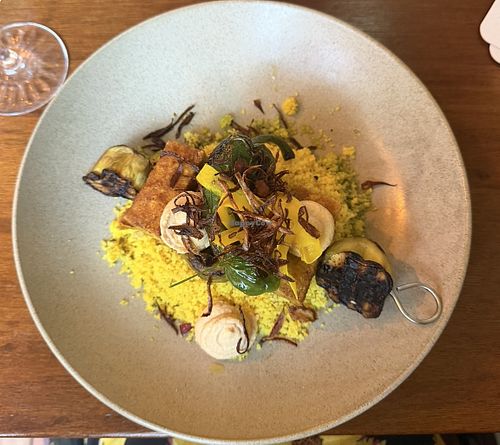 Vegan tofu skewers with couscous  at Iris in Eindhoven