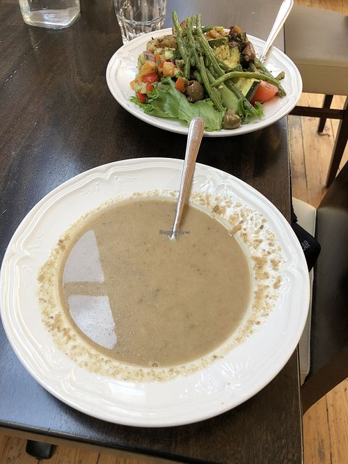 Cream of mushroom soup (vegan) at The Settlement Center Restaurant in Borgarnes