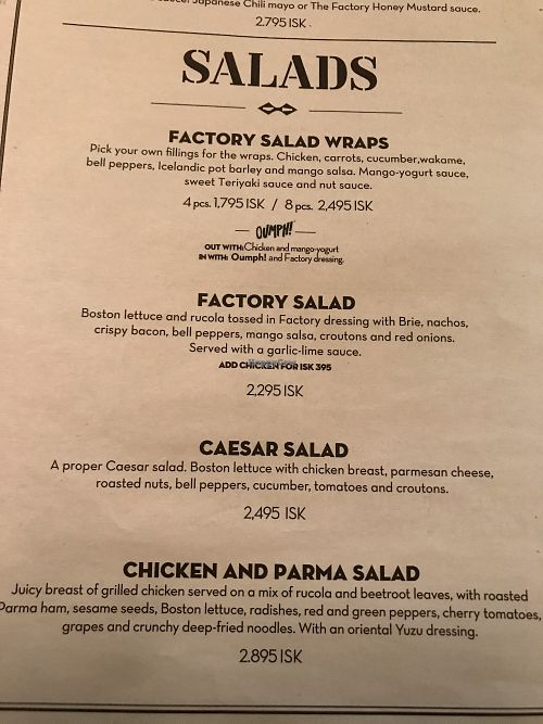 Menu at Hamborgarafabrikkan in Reykjavik