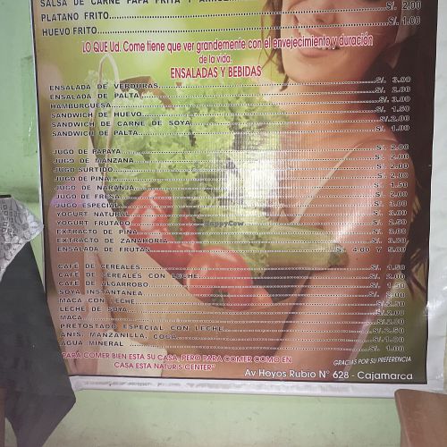 menu at Vegetarian Club in Cajamarca