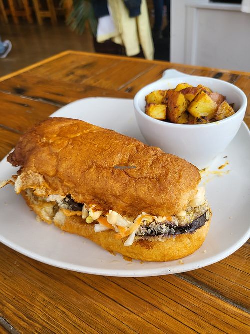 Pambazo sandwich with home fries at Two Dollar Radio Headquarters in Columbus