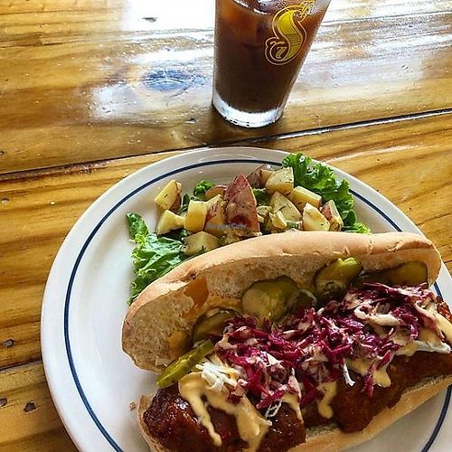 Sandwich with potato salad  at Two Dollar Radio Headquarters in Columbus