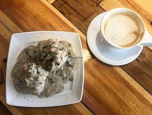 Biscuits and gravy  at Two Dollar Radio Headquarters in Columbus