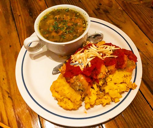 Mac and soup at Two Dollar Radio Headquarters in Columbus