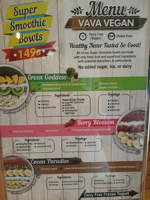 Vegan smoothie bowl menu  at VAVA Frozen Yogurt - Thae Pae Gate in Chiang Mai