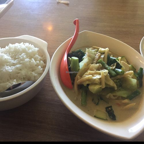 green curry with tofu / comes with big bowl of white rice at Royal Siam Cuisine in Joshua Tree