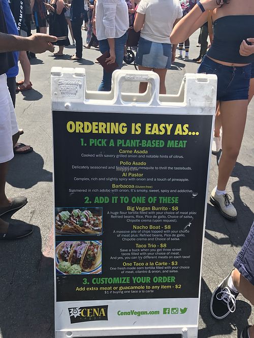 The menu at Cena Vegan - Ghost Kitchen in Los Angeles