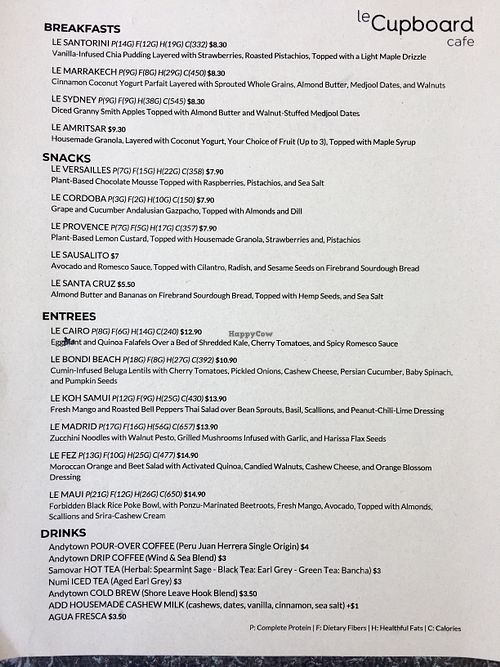 Weekday menu at leCupboard Cafe in San Francisco