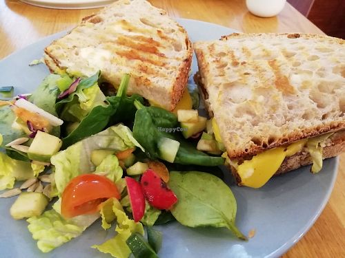 THERE WON'T BE BLOOD

sliced seitan deli meat, house mayo, cheese, lettuce and almond bacon on toasted sourdough at Serenity Now in Glasgow