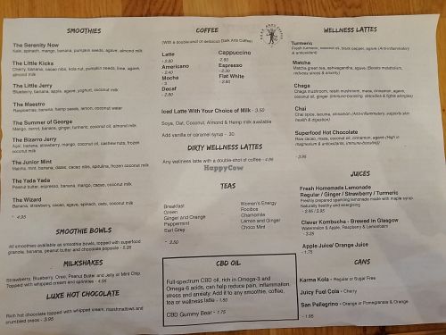 Current menu - March 2019 at Serenity Now in Glasgow