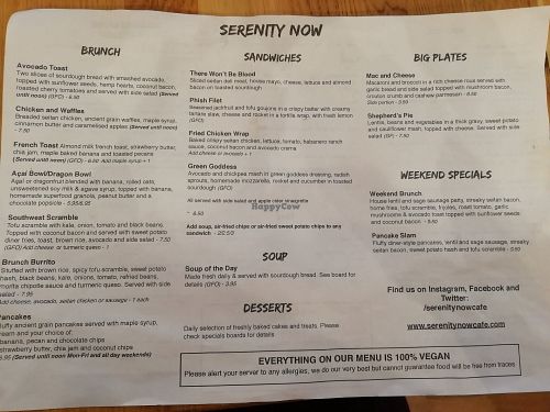 Current menu - March 2019 at Serenity Now in Glasgow