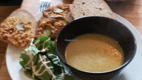 Hail Seitan sandwich and curried lentil soup at Shoe Tree Cafe in Newcastle Upon Tyne