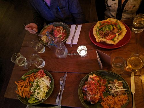 Rear two contain meat. Front left is fries and front right is burrito at Geronimo's FGT   in Stockholm