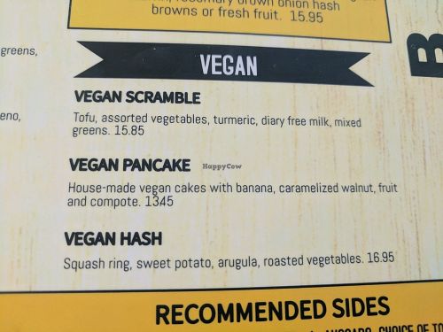 Vegan Menu Section at The Mat's Diner - Family Restaurant in Calgary