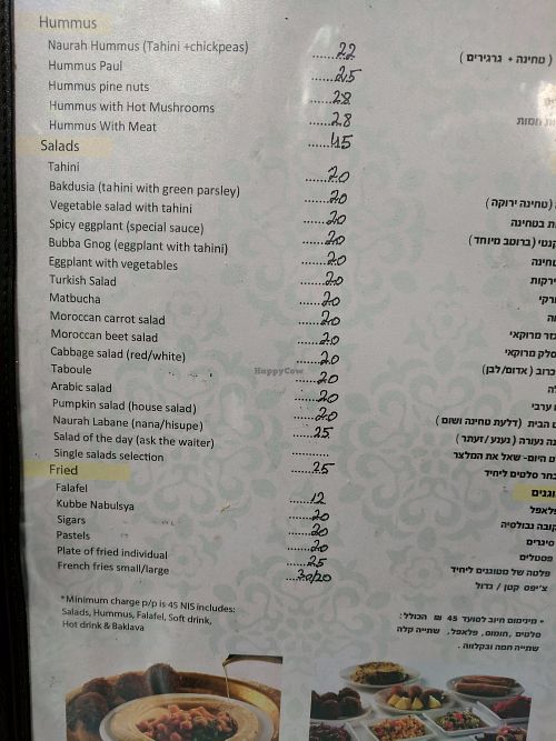 Menu at Naurah in Abu Ghosh