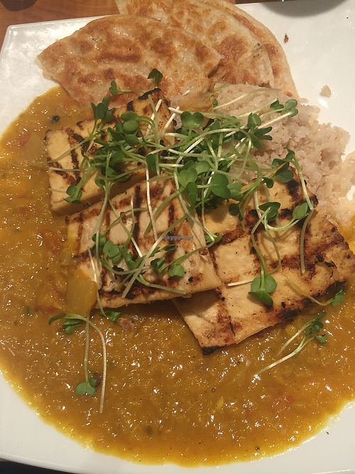 Vegan tofu steak dinner at Big Feast Bistro in Maple Ridge