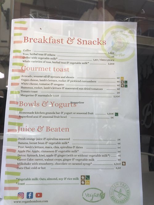 Menu   at Vegan Bombon in Alicante