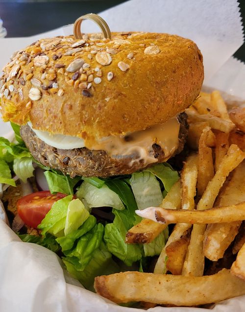 The vegan burger (lentil)- some other people didn't like this but I thought it was pretty good especially with ketchup cuz it's slightly dry at Garden Fresh Cafe in Palm Beach