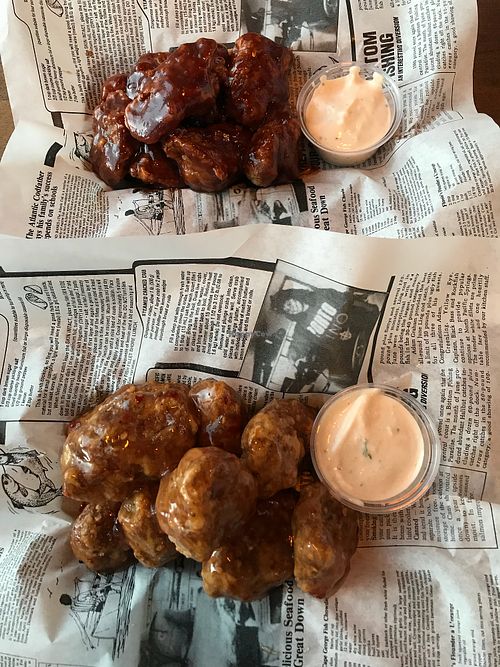BBQ and Thai chilli vegan seitan wings  at The Street Eatery in Calgary