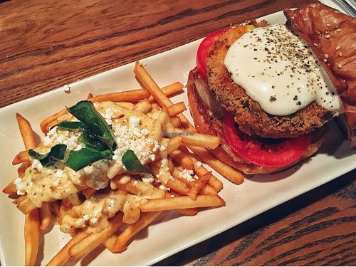 Magical Mushroom burger with feta larb fries at Crying Thaiger in Bangkok
