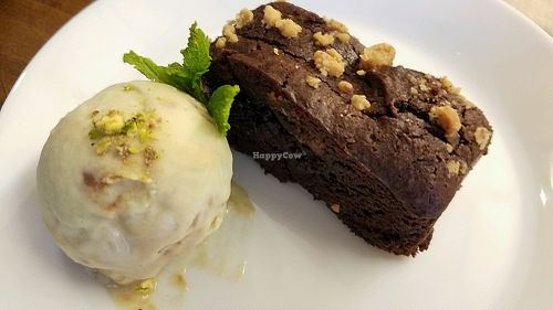 brownie with pistachio ice cream at Simply Vegan in South West London