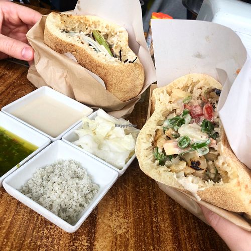 “White” and “red” pittas  at Miznon - Ibn Gabirol in Tel Aviv