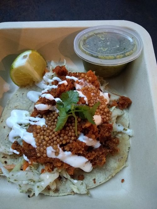 Chorizo taco (vegan) at Taco Dumbo - Penn Plaza in New York City