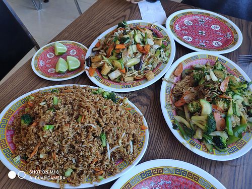 Rice, noodles and vegetables plates at Jeon San in La Paz
