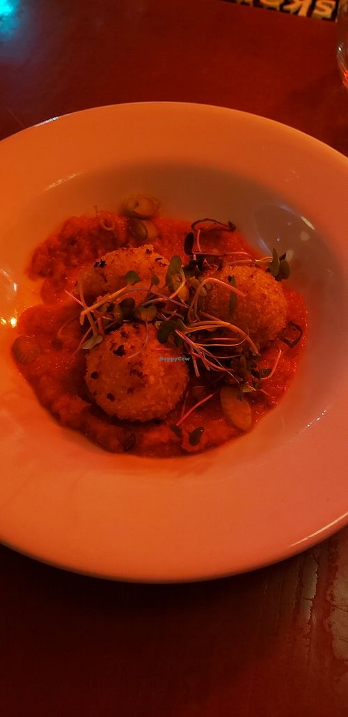 Rice Ball and kimchee cream with mushrooms at Strange Town in Milwaukee