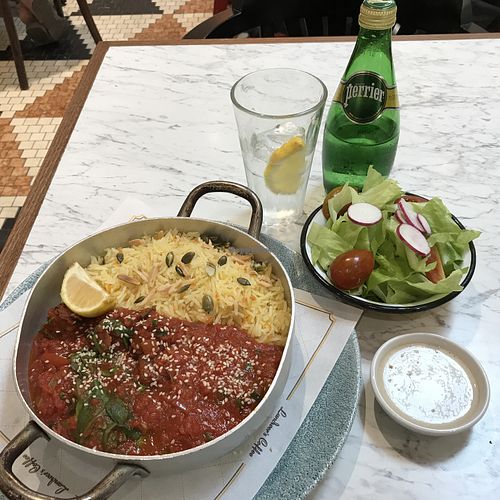 Vegan lentil balls and rice at Cafe Landwer - Ramat Aviv Mall in Tel Aviv