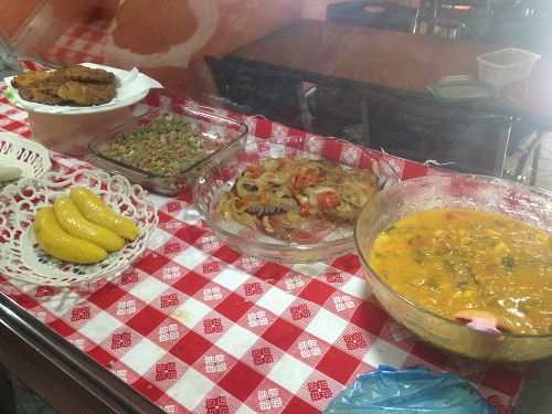 Home cooked dishes vary daily, All dishes shown in buffet are vegan options of Nica staples! at Comedor Vegetariano Salud Integral in Chinandega