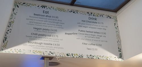 Menu at the Vegan Kitchen.  (may be temporary - unclear) at Eden Project in St Austell