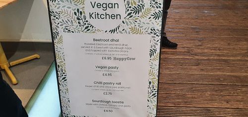 Menu at the Vegan Kitchen.  (may be temporary - unclear) at Eden Project in St Austell