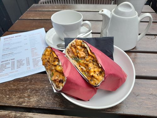 Jackfruit wrap from the breakfast menu at Wulf & Lamb Chelsea in London