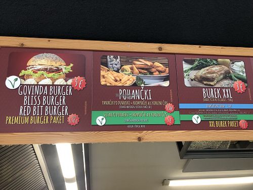 burger, fried seitan, burek menu at Radha Govinda Street Food in Ljubljana
