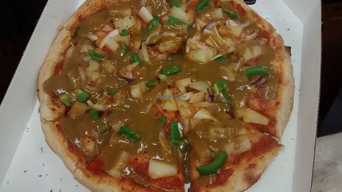 More pizza! Curry sauce, pineapple, green peppers, onion. at Bifteki House in Glasgow