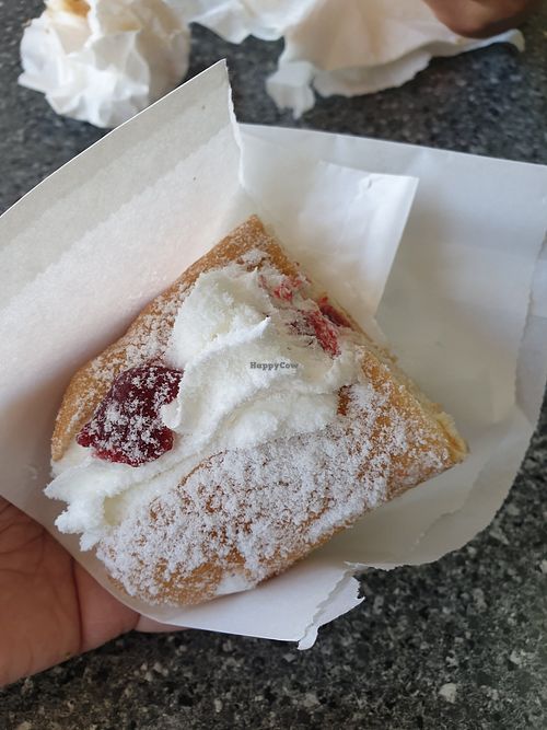 Cream and jam vegan donut at La Panella in Preston
