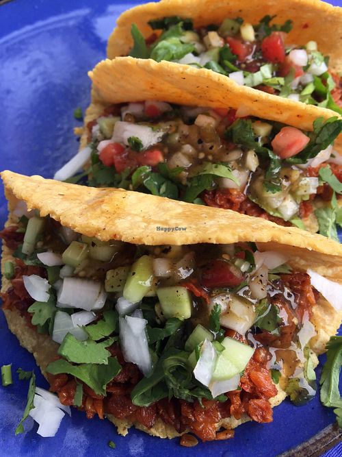 The tacos loaded up! at Ol-Lin Vegan in Ajijic