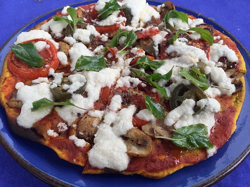 Their Italian pizza which I always add mushrooms and jalapeños to!  at Ol-Lin Vegan in Ajijic