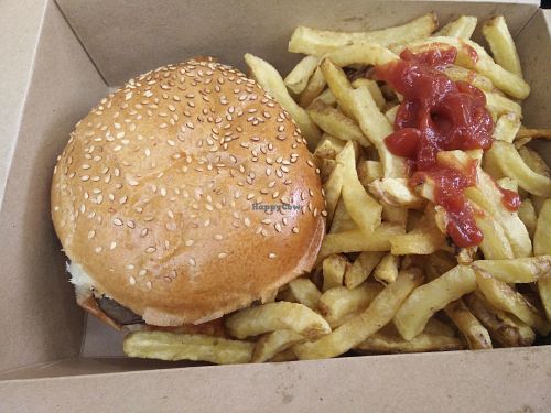 Vegan burger and fries, yummy! at HD Diner - Chatelet in Paris