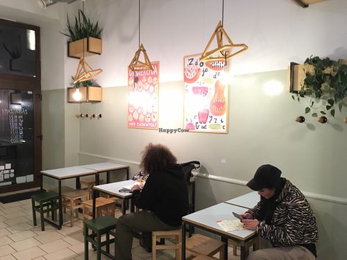 Seating area at Krowarzywa in Wroclaw