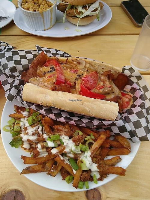 Phillies cheese-steak and supremacy fries at The Hogtown Vegan in Toronto