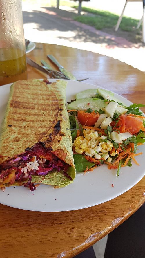 Vegan burrito at Morganics Cafe and Store in Orbost