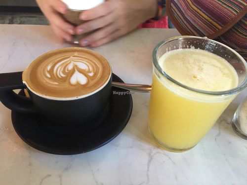 Coffee and orange juice at Choux Choux Cafe in Playa Del Carmen